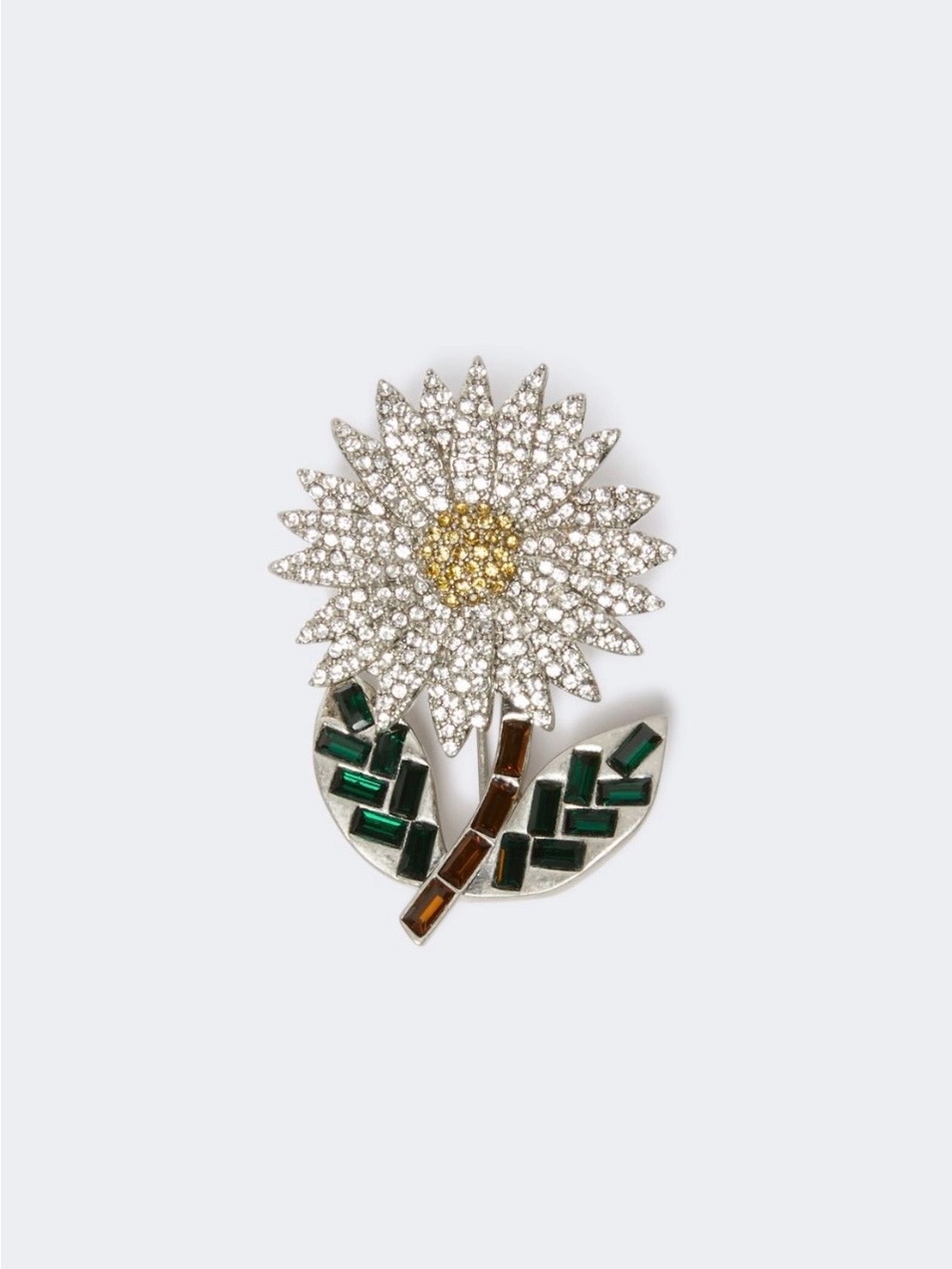 Crystal Daisy Flower Brooch - Green, Gold, White